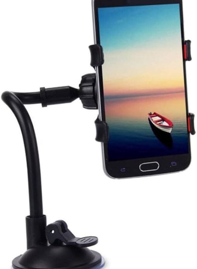 Rotatable Long Arm Car Phone Holder Suction Cup Adjustable Clamp For Windshield Dashboard Black